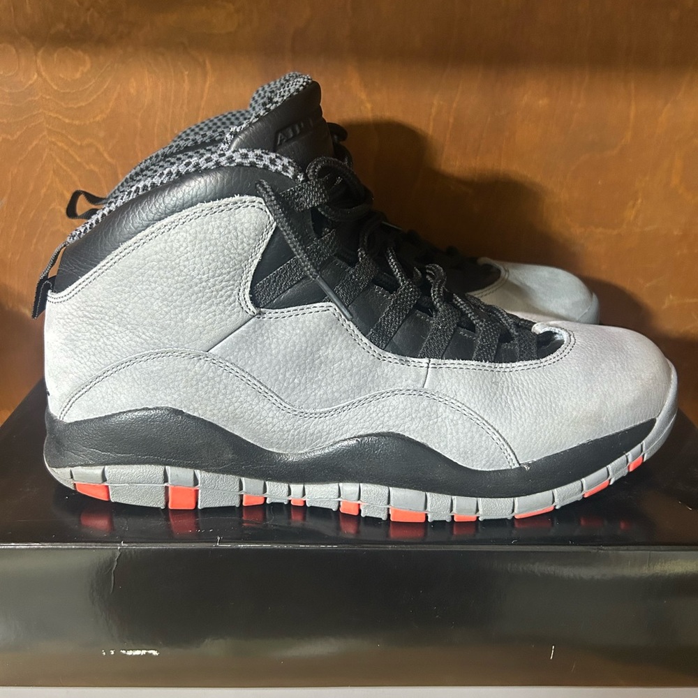 Jordan Gray and Black Athletic Shoes with Red Accents